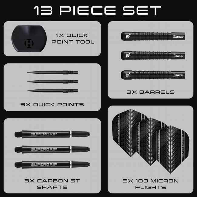 Harrows SUPERGRIP QUICK Point Black Edition Steeldart-Set 21, 23 oder 25 Gramm